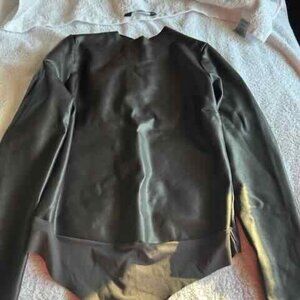 Skims Faux Leather Mock Neck Bodysuit in Soot size XL